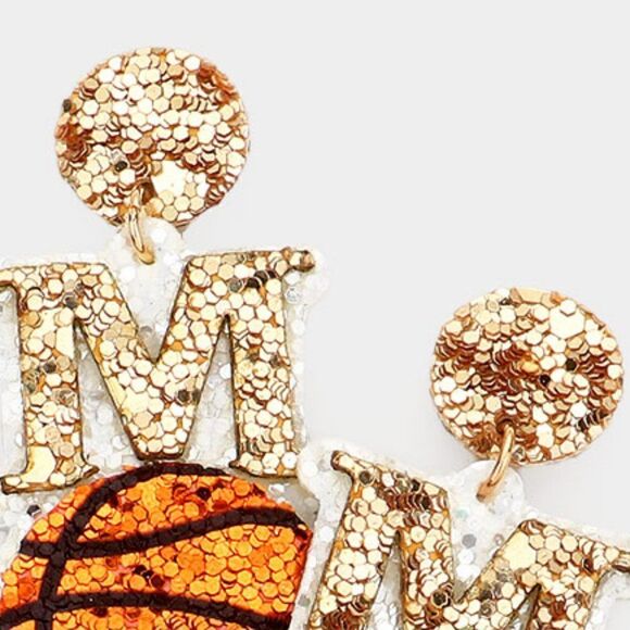 Basketball Mom Sequin Dangle Earrings - Picture 3 of 6